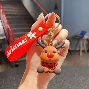 Red Christmas Reindeer Keychain for Kids